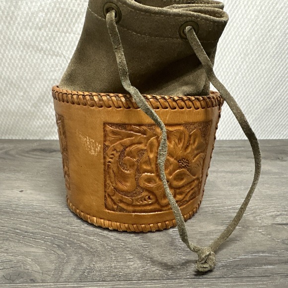Leather Hand Tooled Leather Pouch Bag RM Monogram Drawstring Pouch Small Purse - Picture 4 of 9